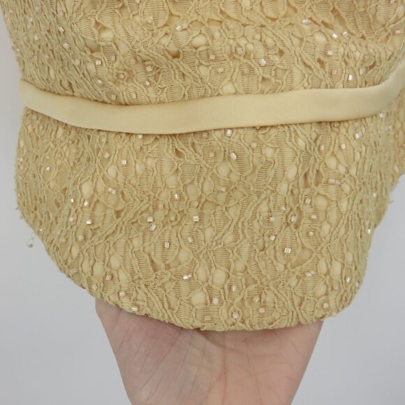 Y2K Womens 12 Juniors 11 Beige Yellow Beaded Corset Spaghetti Tank Top Shirt Bow - Picture 5 of 13